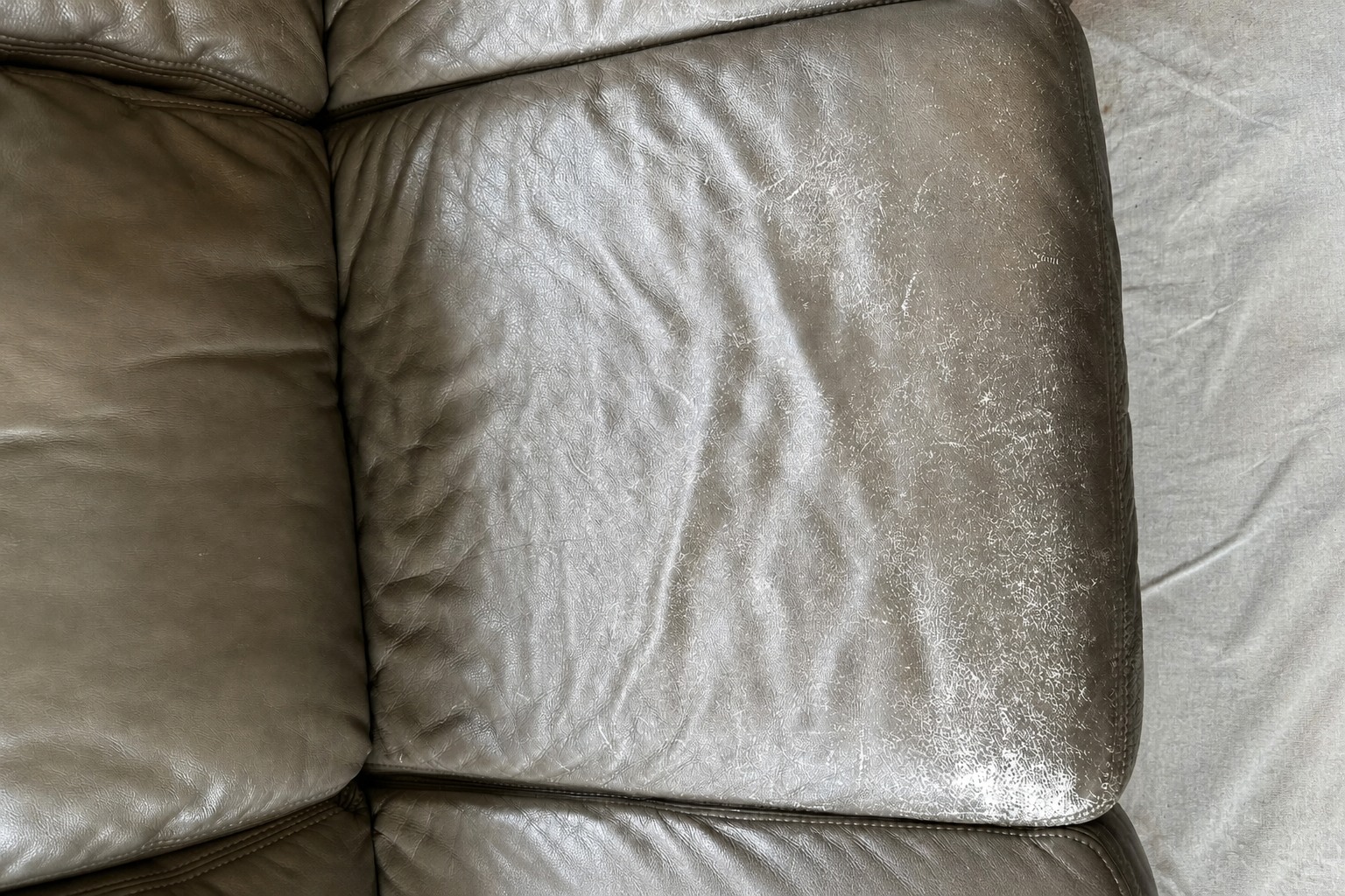 Detailed view of a leather lounge panel showing surface wear
